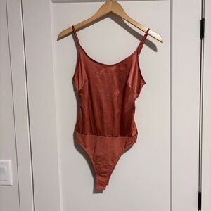 Zara Rust Orange Satin Bodysuit 90s Minimal Clean Girl Night Out Elevated Basic